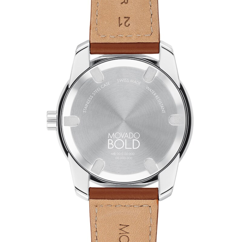 Main Image 3 of Men's Movado Bold Verso Brown Leather Strap Watch with Blue Dial (Model: 3600944)