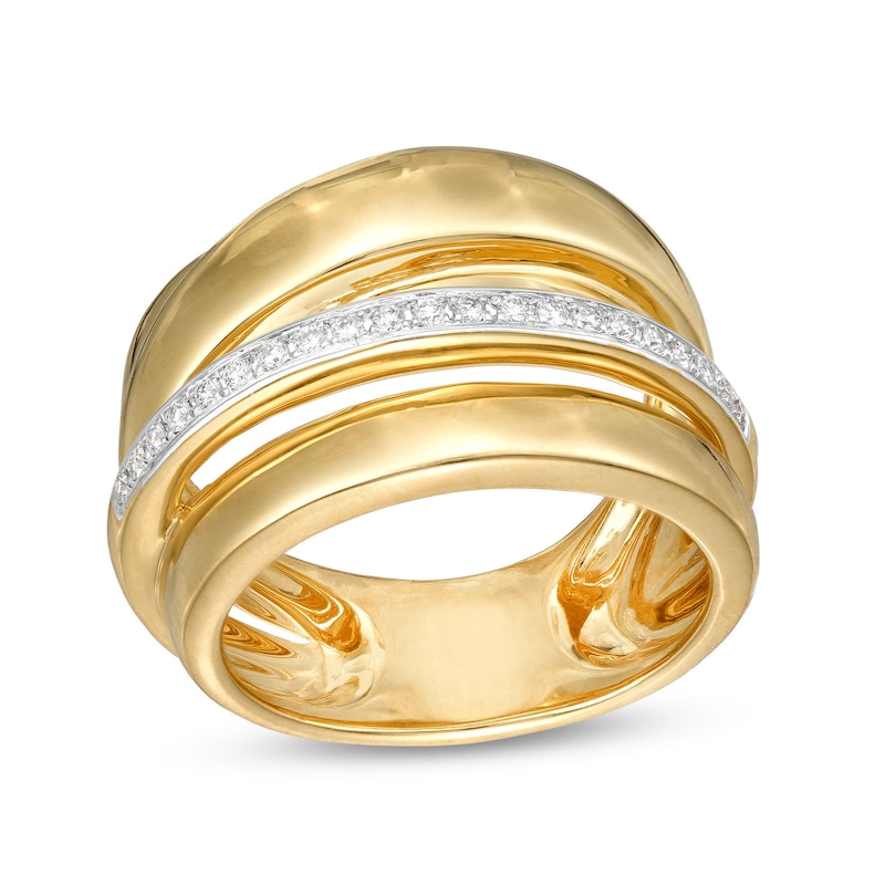 Italian Gold 0.14 CT. T.W. Diamond Layered Multi-Row Ring in 18K Gold