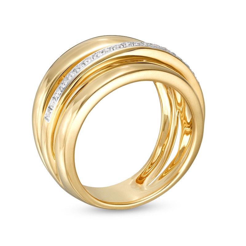 Italian Gold 0.14 CT. T.W. Diamond Layered Multi-Row Ring in 18K Gold
