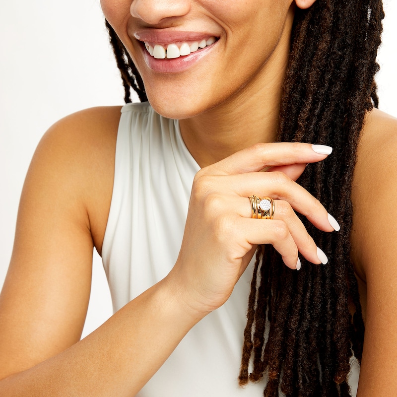 Main Image 2 of 0.20 CT. T.W. Multi-Diamond Layered Multi-Row Ring in 18K Gold