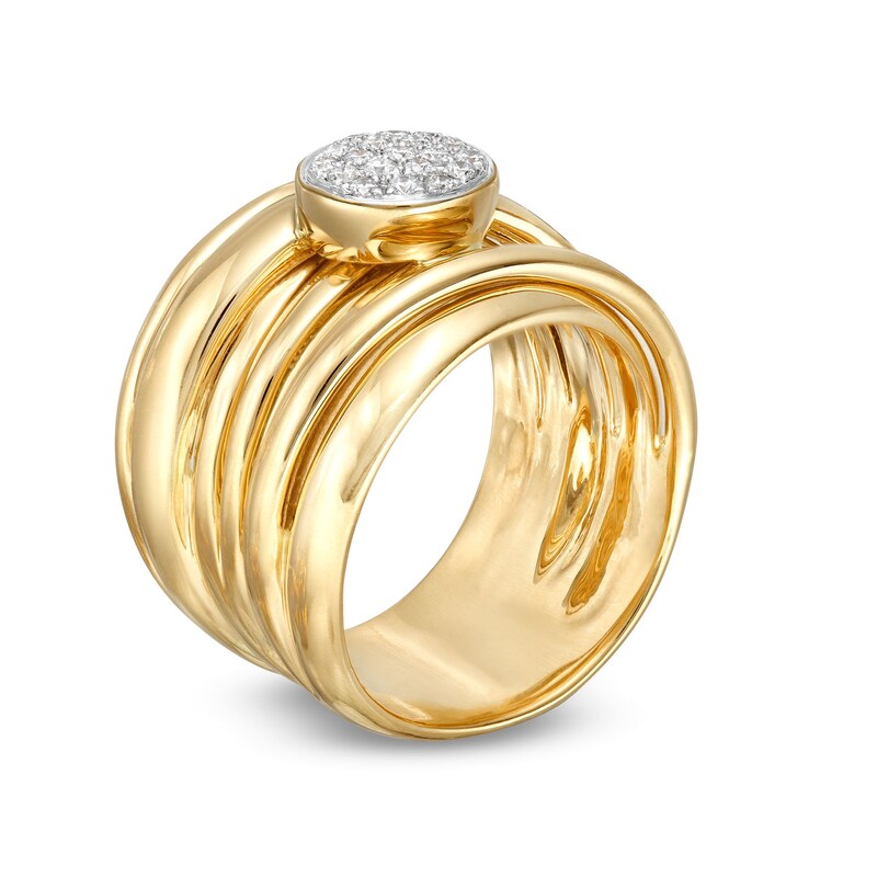 Main Image 3 of 0.20 CT. T.W. Multi-Diamond Layered Multi-Row Ring in 18K Gold