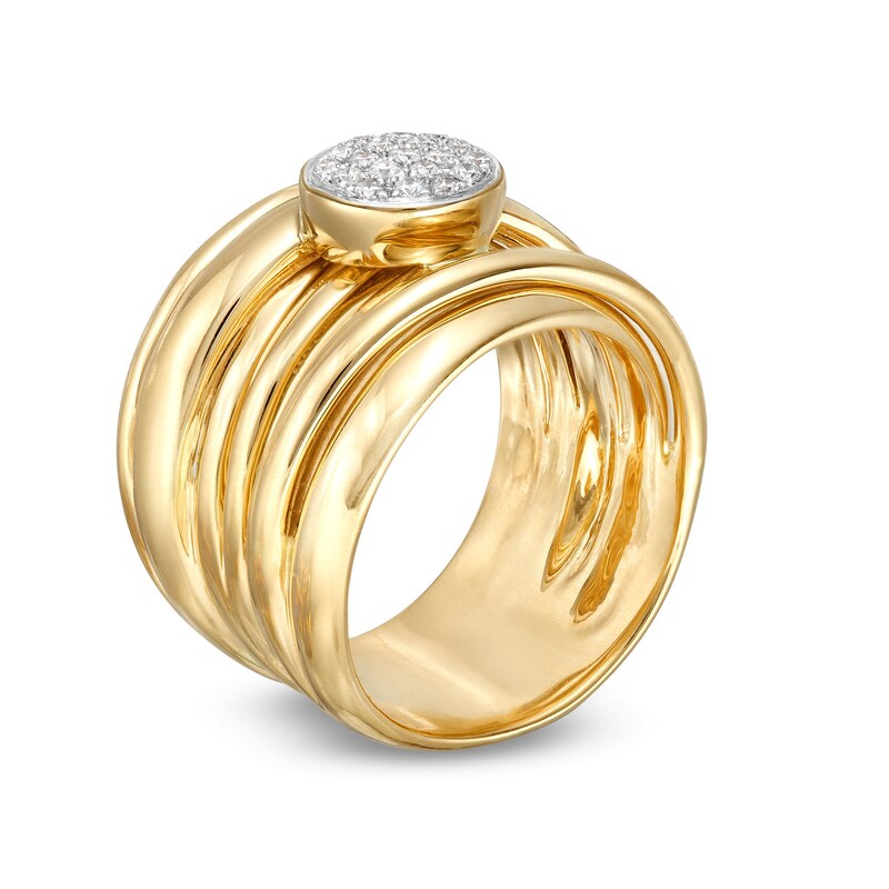 Italian Gold 0.20 CT. T.W. Multi-Diamond Layered Multi-Row Ring in 18K Gold