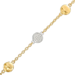 Italian Gold 0.20 CT. T.W. Multi-Diamond and Bead Station Bracelet in 18K Two-Tone Gold - 7.5&quot;