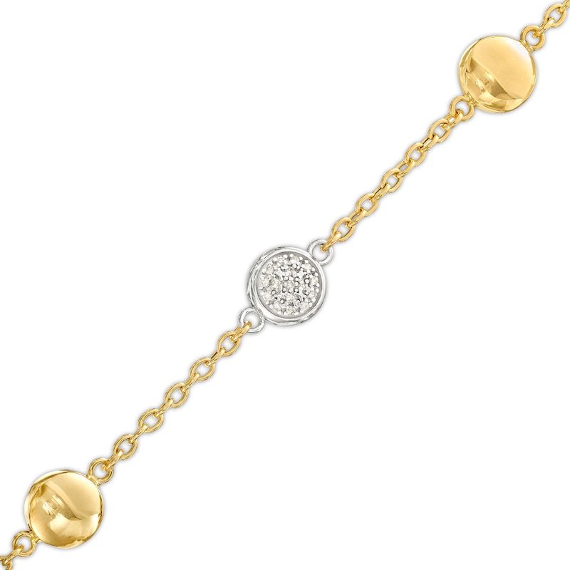 Italian Gold 0.20 CT. T.W. Multi-Diamond and Bead Station Bracelet in 18K Two-Tone Gold - 7.5"