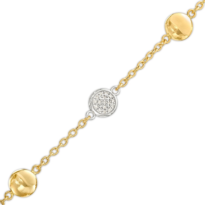 Main Image 1 of Italian Gold 0.20 CT. T.W. Multi-Diamond and Bead Station Bracelet in 18K Two-Tone Gold - 7.5"