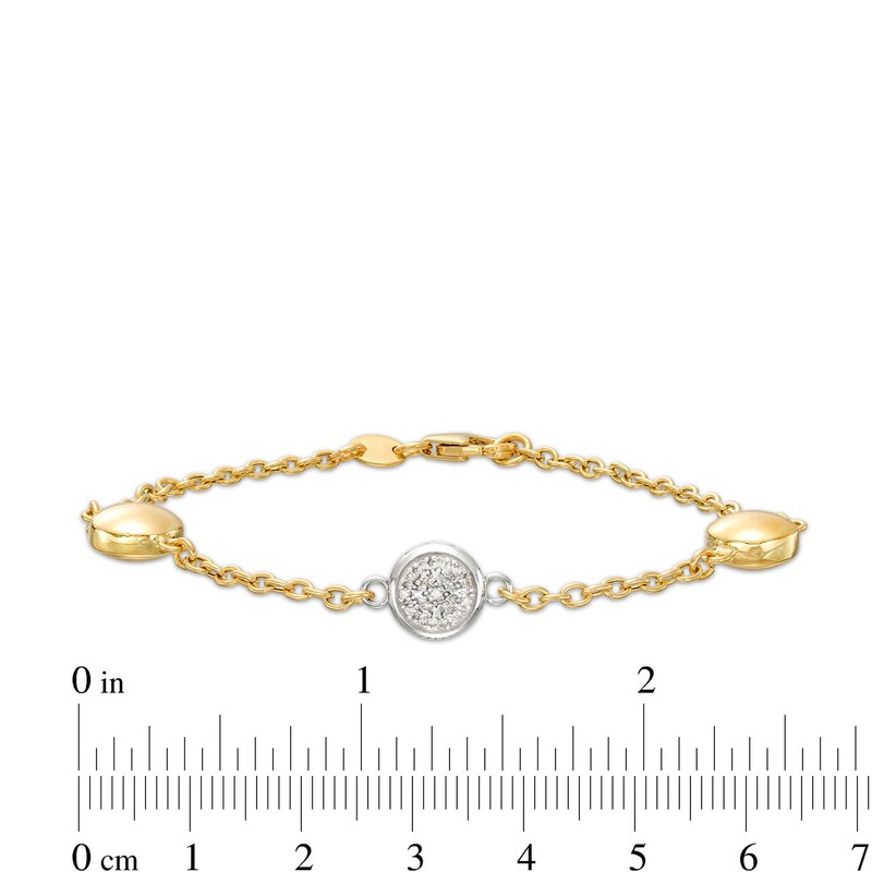 Main Image 4 of Italian Gold 0.20 CT. T.W. Multi-Diamond and Bead Station Bracelet in 18K Two-Tone Gold - 7.5"