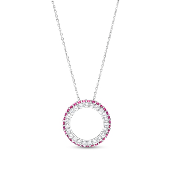 White Lab-Created Sapphire and Lab-Created Ruby Double Row Circle Pendant in Sterling Silver