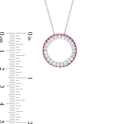 White Lab-Created Sapphire and Lab-Created Ruby Double Row Circle Pendant in Sterling Silver