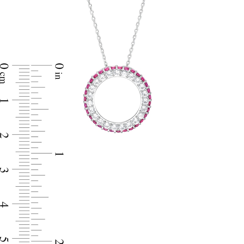 White Lab-Created Sapphire and Lab-Created Ruby Double Row Circle Pendant in Sterling Silver