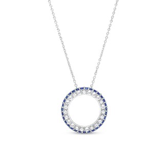 White Lab-Created Sapphire and Blue Lab-Created Sapphire Double Row Circle Pendant in Sterling Silver