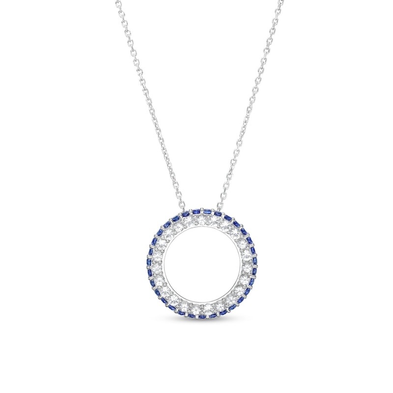 White Lab-Created Sapphire and Blue Lab-Created Sapphire Double Row Circle Pendant in Sterling Silver|Peoples Jewellers