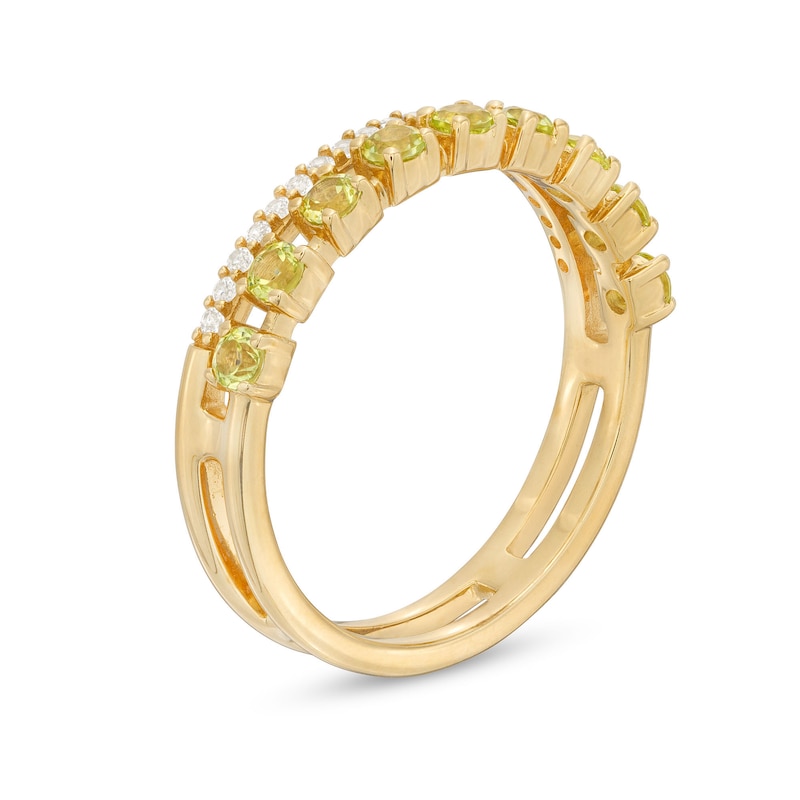 Peridot and White Lab-Created Sapphire Split Double Row Ring in 10K Gold