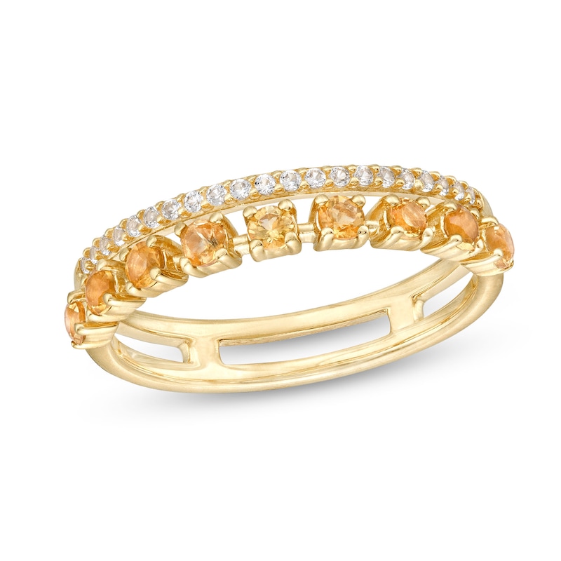 Citrine and White Lab-Created Sapphire Split Double Row Band in 10K Gold