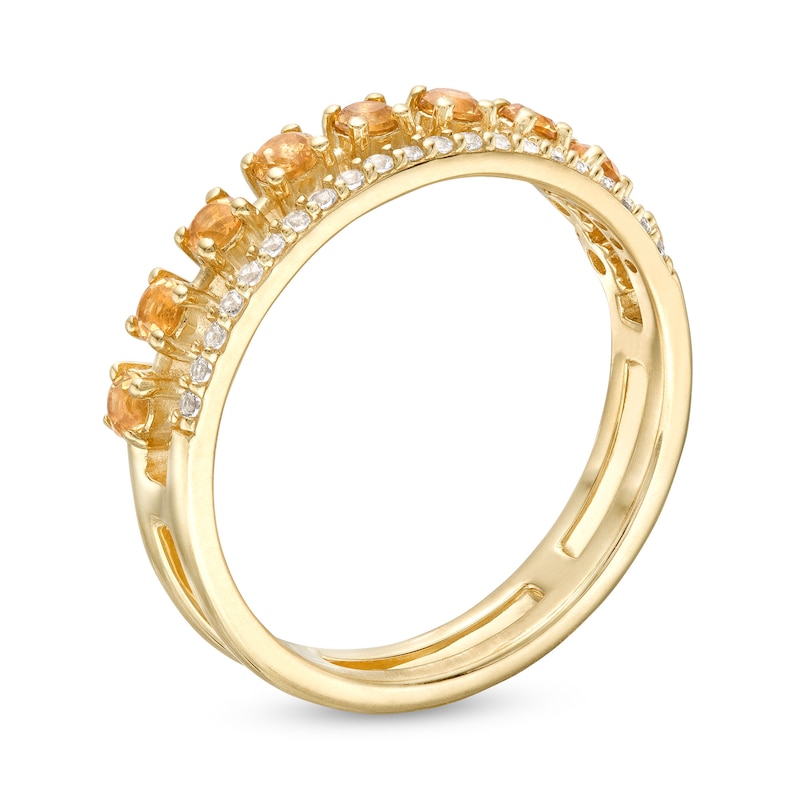 Citrine and White Lab-Created Sapphire Split Double Row Band in 10K Gold