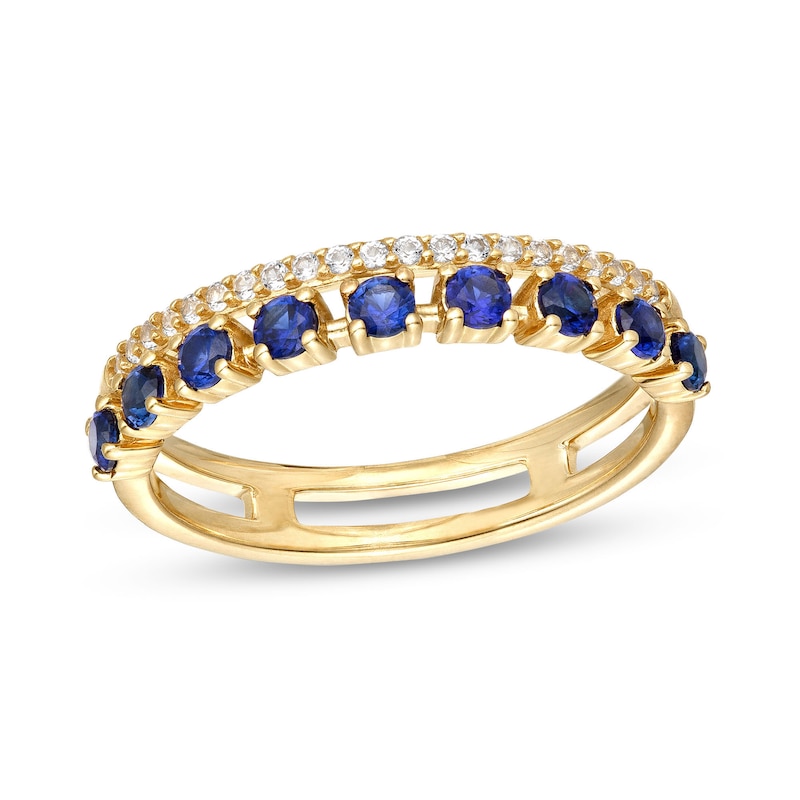 Blue and White Lab-Created Sapphire Split Double Row Band in 10K Gold