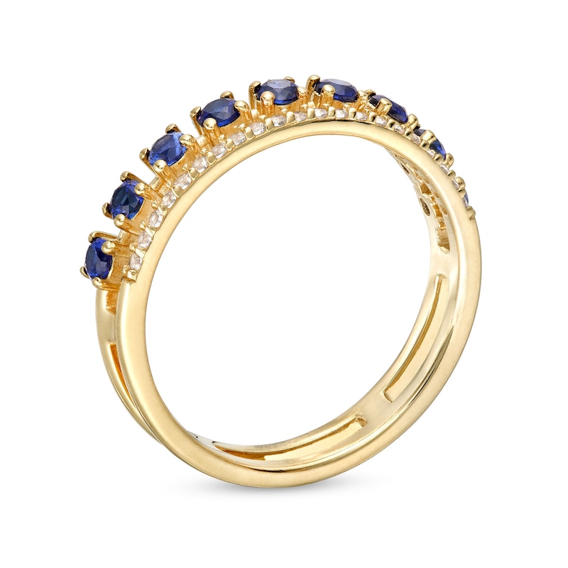 Blue and White Lab-Created Sapphire Split Double Row Band in 10K Gold