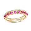 Lab-Created Ruby and White Lab-Created Sapphire Split Double Row Band in 10K Gold