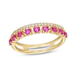 Lab-Created Ruby and White Lab-Created Sapphire Split Double Row Band in 10K Gold