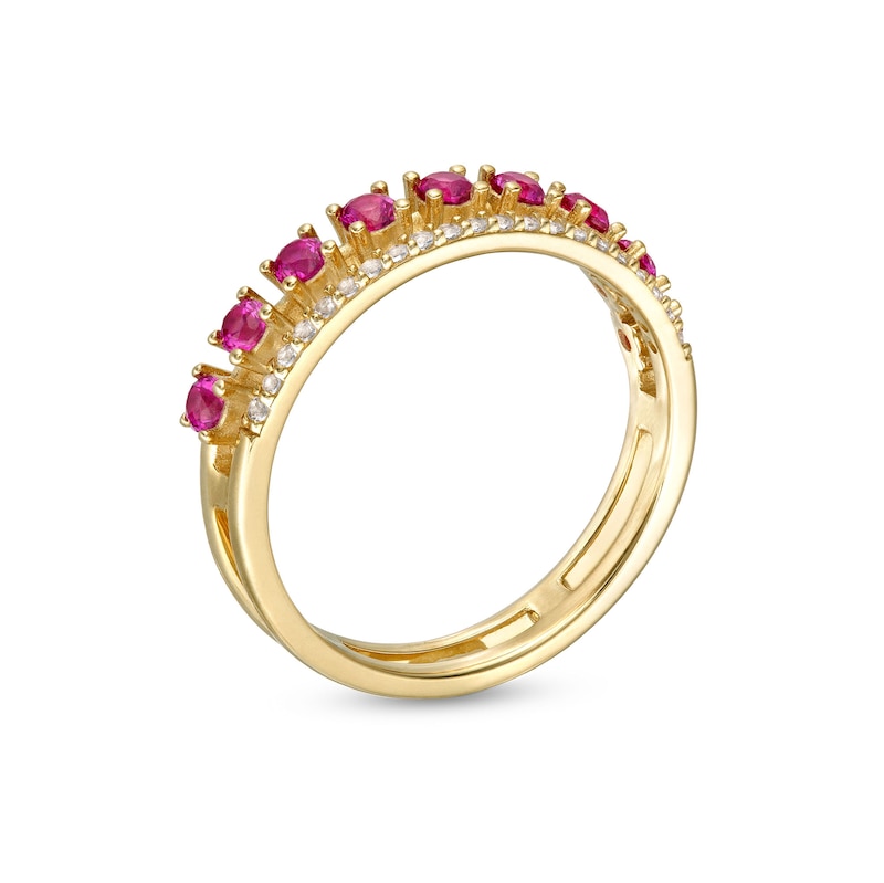 Lab-Created Ruby and White Lab-Created Sapphire Split Double Row Band in 10K Gold