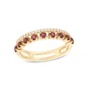 Thumbnail Image 0 of Garnet and White Lab-Created Sapphire Split Double Row Ring in 10K Gold