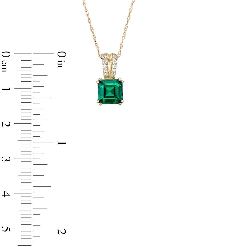 Main Image 3 of 7.0mm Asscher-Cut Lab-Created Emerald and White Lab-Created Sapphire "V" Pendant in 10K Gold