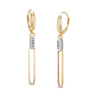 0.04 CT. T.W. Diamond Paper Clip Drop Earrings in 14K Two-Tone Gold