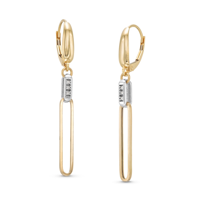 Italian Gold 0.04 CT. T.W. Diamond Paper Clip Drop Earrings in 14K Two-Tone Gold
