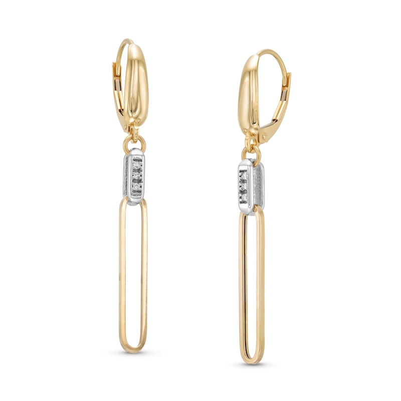 Main Image 1 of 0.04 CT. T.W. Diamond Paper Clip Drop Earrings in 14K Two-Tone Gold