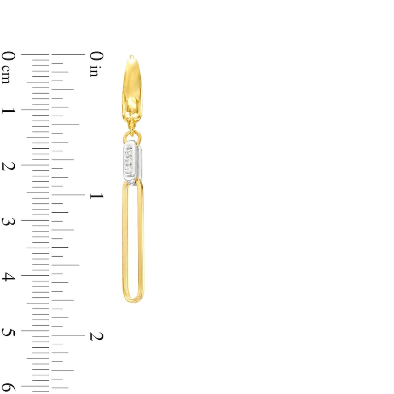 Main Image 3 of 0.04 CT. T.W. Diamond Paper Clip Drop Earrings in 14K Two-Tone Gold