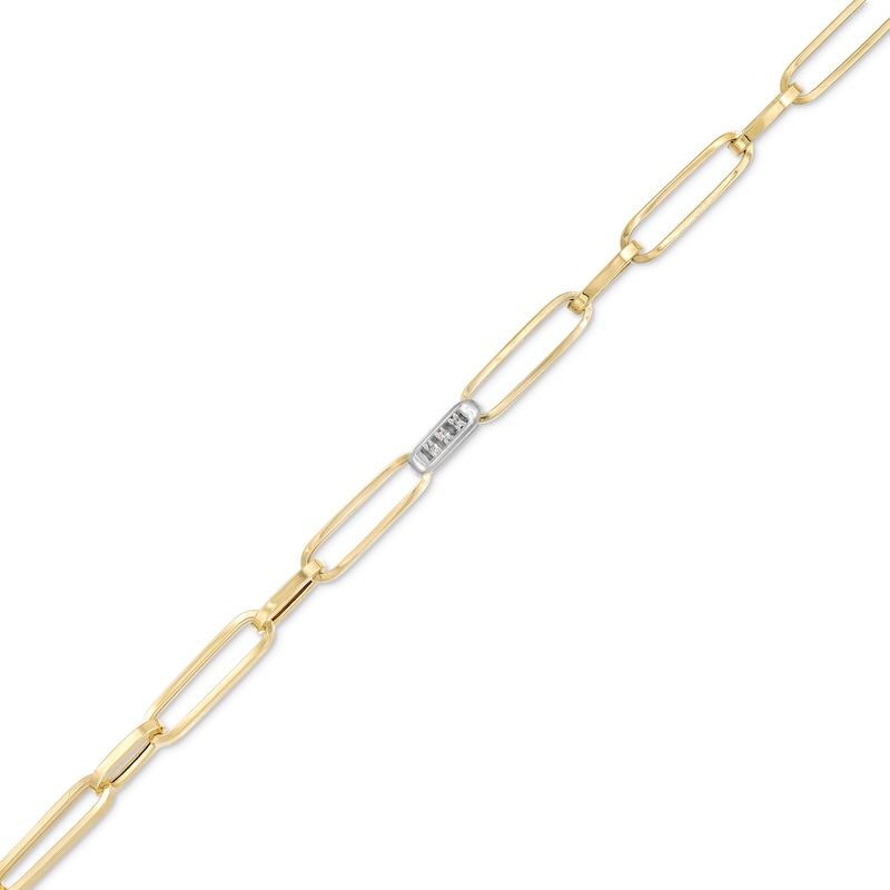 Main Image 1 of 0.25 CT. T.W. Diamond Paper Clip Chain Bracelet in 18K Two-Tone Gold - 7.5"