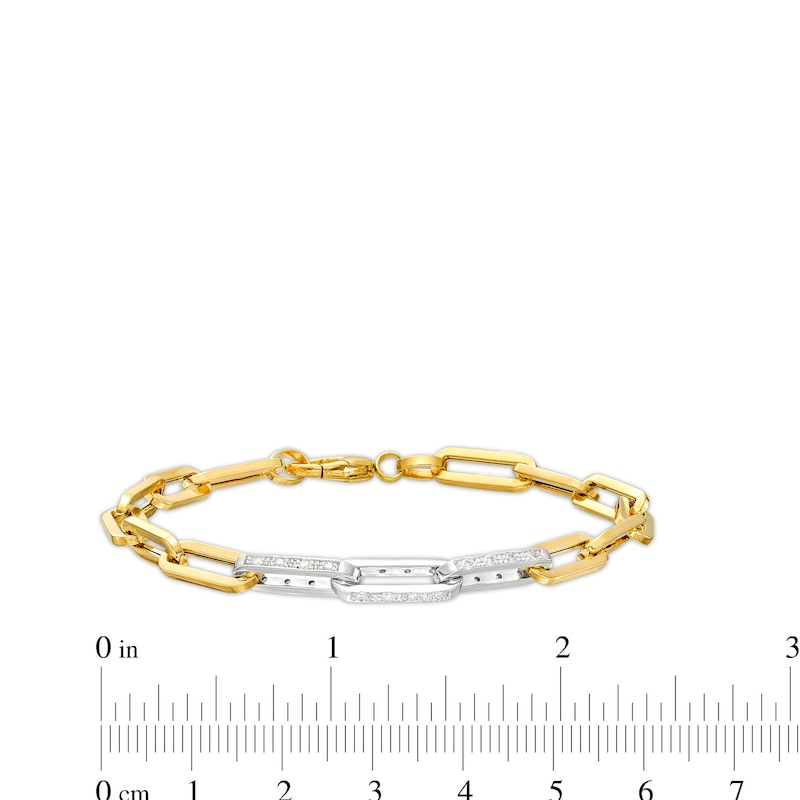Main Image 4 of 0.25 CT. T.W. Diamond Paper Clip Chain Bracelet in 18K Two-Tone Gold - 7.5"