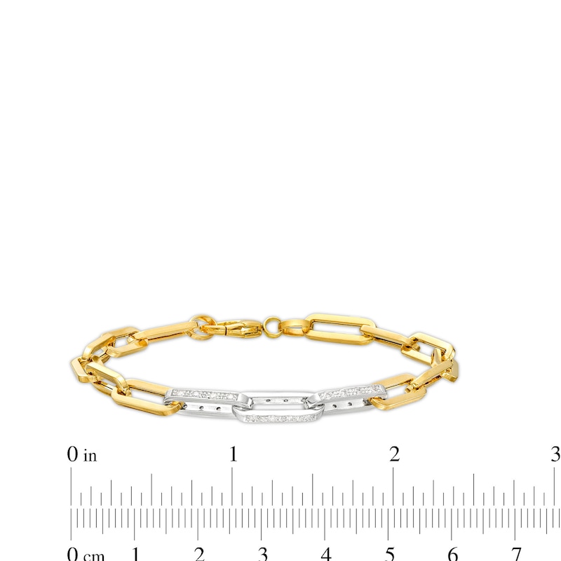 Italian Gold 0.25 CT. T.W. Diamond Paper Clip Chain Bracelet in 18K Two-Tone Gold - 7.5"