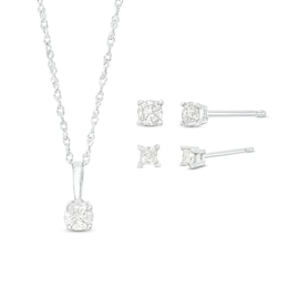 Essentials 0.45 CT. T.W. Princess-Cut and Round Diamond Solitaire Pendant and Earrings Set in 10K White Gold (J/I3)