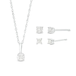0.45 CT. T.W. Princess-Cut and Round Diamond Solitaire Pendant and Earrings Set in 10K White Gold (J/I3)