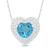 7.0mm Swiss Blue Topaz and White Lab-Created Sapphire Double Frame Heart Pendant in 10K White Gold