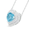 7.0mm Swiss Blue Topaz and White Lab-Created Sapphire Double Frame Heart Pendant in 10K White Gold