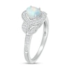 Thumbnail Image 2 of Oval Lab-Created Opal and White Lab-Created Sapphire Contour Frame Leaf-Sides Ring in 10K White Gold