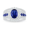 Thumbnail Image 1 of Oval Blue and White Lab-Created Sapphire Shadow Frame Multi-Row Split Shank Ring in Sterling Silver