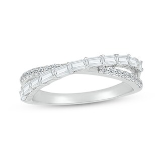 Baguette and Round White Lab-Created Sapphire Orbit Ring in 10K White Gold