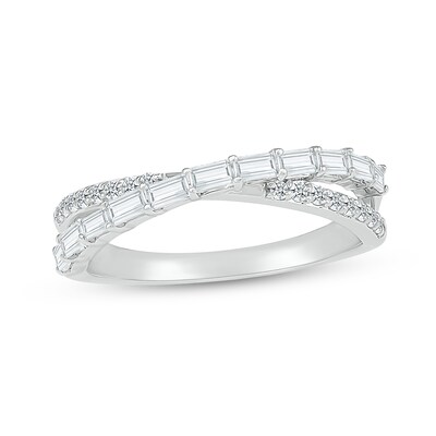 Baguette and Round White Lab-Created Sapphire Orbit Ring in 10K White Gold