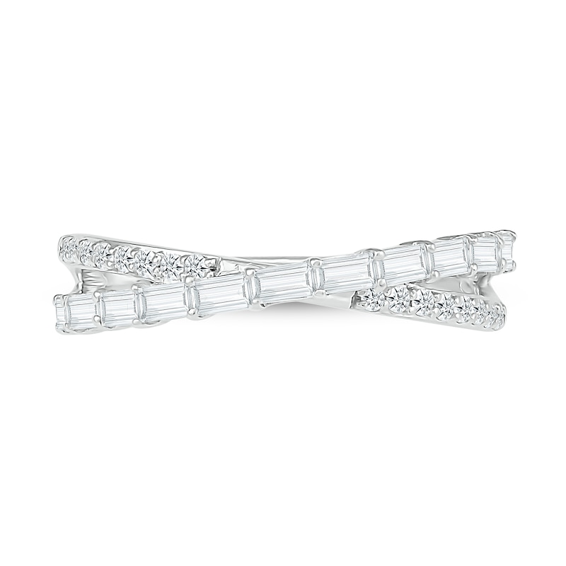 Main Image 2 of Baguette and Round White Lab-Created Sapphire Orbit Ring in 10K White Gold