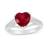 Thumbnail Image 0 of 8.0mm Heart-Shaped Lab-Created Ruby and 0.04 CT. T.W. Diamond Tapered Split Shank Ring in 10K White Gold