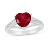 8.0mm Heart-Shaped Lab-Created Ruby and 0.04 CT. T.W. Diamond Tapered Split Shank Ring in 10K White Gold