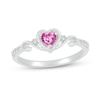 Thumbnail Image 1 of 4.0mm Heart-Shaped Pink and White Lab-Created Sapphire Frame with Scroll Accent Vintage-Style Ring in 10K White Gold