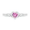 Thumbnail Image 2 of 4.0mm Heart-Shaped Pink and White Lab-Created Sapphire Frame with Scroll Accent Vintage-Style Ring in 10K White Gold
