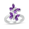 Thumbnail Image 0 of Marquise and Pear-Shaped Amethyst with Diamond Accent Double Butterfly Toi et Moi Bypass Wrap Ring in Sterling Silver