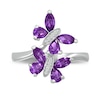Thumbnail Image 1 of Marquise and Pear-Shaped Amethyst with Diamond Accent Double Butterfly Bypass Wrap Ring in Sterling Silver