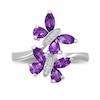 Thumbnail Image 1 of Marquise and Pear-Shaped Amethyst with Diamond Accent Double Butterfly Toi et Moi Bypass Wrap Ring in Sterling Silver