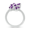 Marquise and Pear-Shaped Amethyst with Diamond Accent Double Butterfly Toi et Moi Bypass Wrap Ring in Sterling Silver