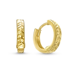 Chevron Diamond-Cut 12.0mm Huggie Hoop Earrings in 10K Gold